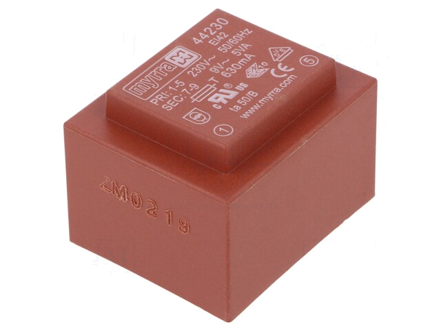 Transformator: ingegoten; 5VA; 230VAC; 9V; 556mA; PCB Transformator: ingegoten; 5VA; 230VAC; 9V; 556mA; PCB